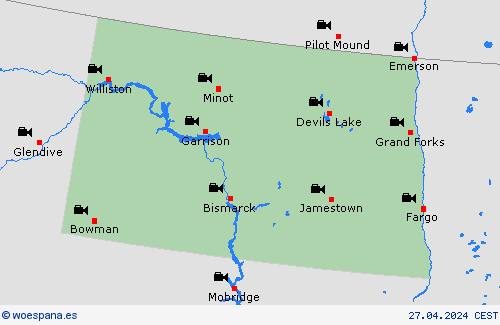 cámara web Dakota del Norte Norteamérica Mapas de pronósticos