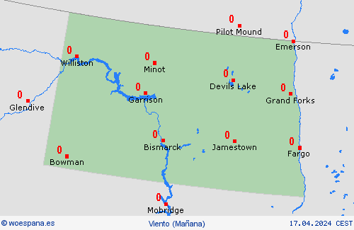 viento Dakota del Norte Norteamérica Mapas de pronósticos