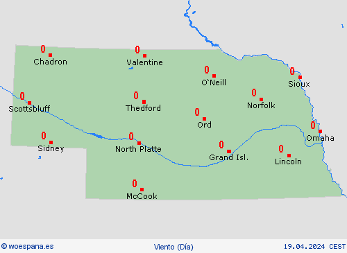 viento Nebraska Norteamérica Mapas de pronósticos