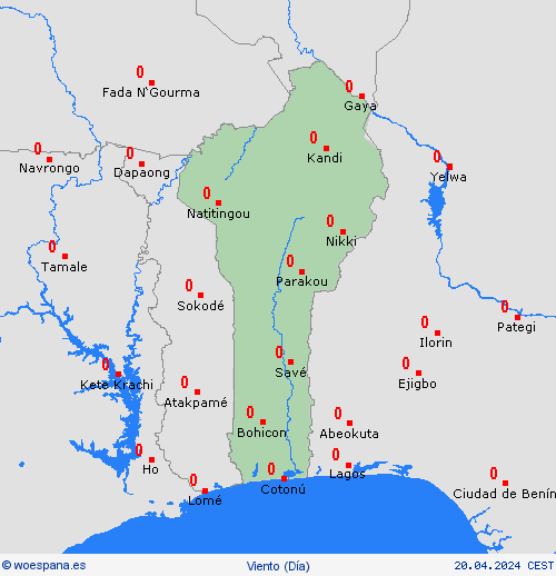 viento Benín África Mapas de pronósticos