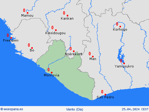 viento Liberia África Mapas de pronósticos
