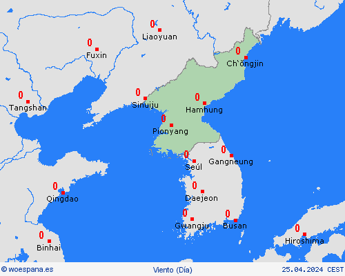 viento Corea del Norte Asia Mapas de pronósticos