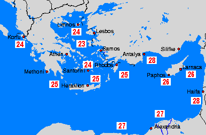 Mar Mediterráneo Oriental Mapas de temperatura oceánica