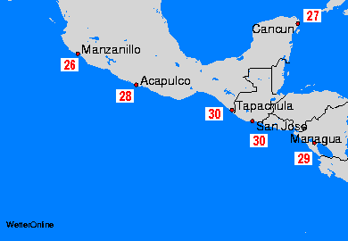 America Central Mapas de temperatura oceánica