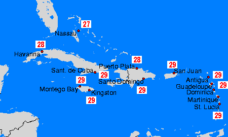 Caribian Mapas de temperatura oceánica